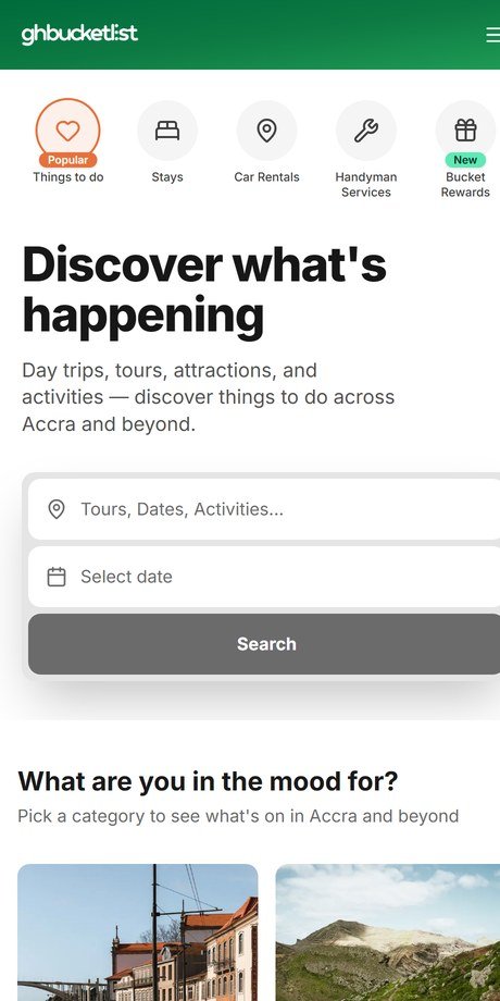 GH Bucket List — experiences marketplace on mobile